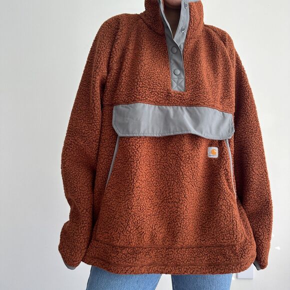 Carhartt Sweaters - RESERVED Carhartt Fleece Sweater Womens XXL Teddy Sherpa Pullover Brown Mustard